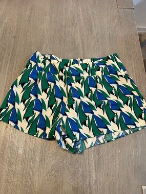 Zara Green & Blue Printed High Waist Women's Shorts